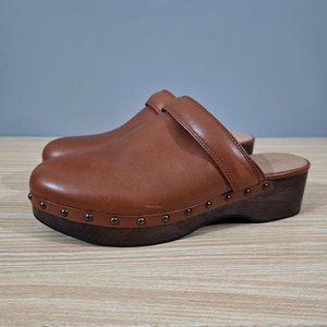 Madewell Tan Leather Studded Clog Mules